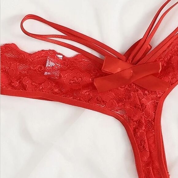 Red Valentines Lace Bow Lingerie Set - Picture 4 of 4